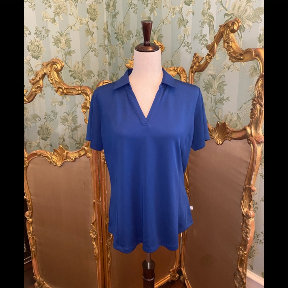 Ladies Short Sleeved Blue Golf Shirt; Size Large